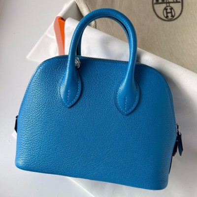 Hermes Bolide 1923 Mini Handmade Bag In Blue Frida Chevre Mysore Leather HSBS60422