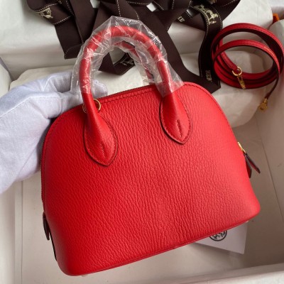 Hermes Bolide 1923 Mini Handmade Bag In Red Chevre Mysore Leather HSBS60434