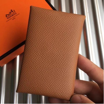 Hermes Calvi Card Holder In Gold Epsom Leather HSBS60484