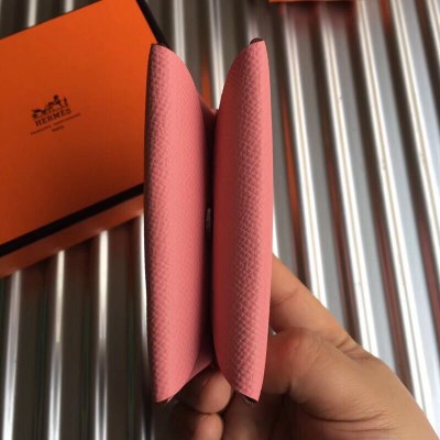 Hermes Calvi Card Holder In Pink Epsom Leather