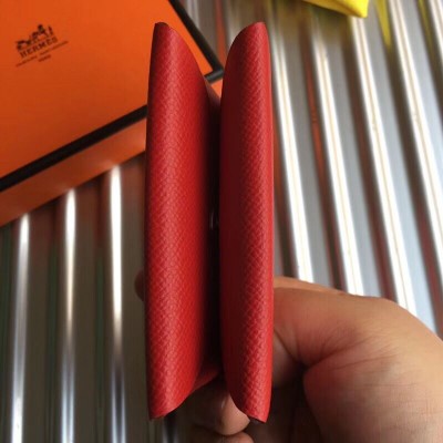 Hermes Calvi Card Holder In Red Epsom Leather