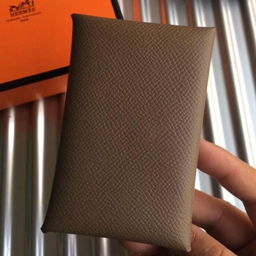 Hermes Calvi Card Holder In Taupe Epsom Leather