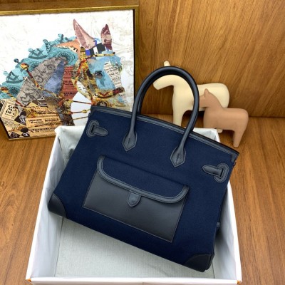 Hermes Cargo Birkin 35cm Limited-edition Bag in Navy Blue Canvas