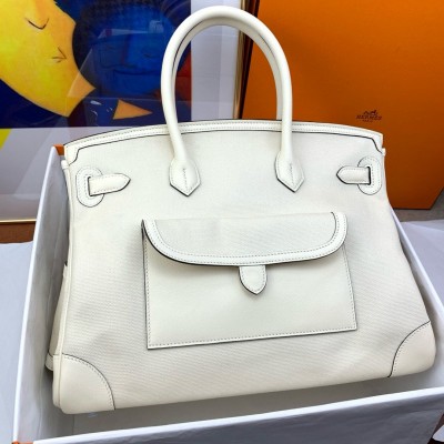 Hermes Cargo Birkin 35cm Limited-edition Bag in White Canvas