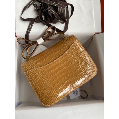 Hermes Constance 24 Handmade Bag In Beige Shiny Alligator Leather