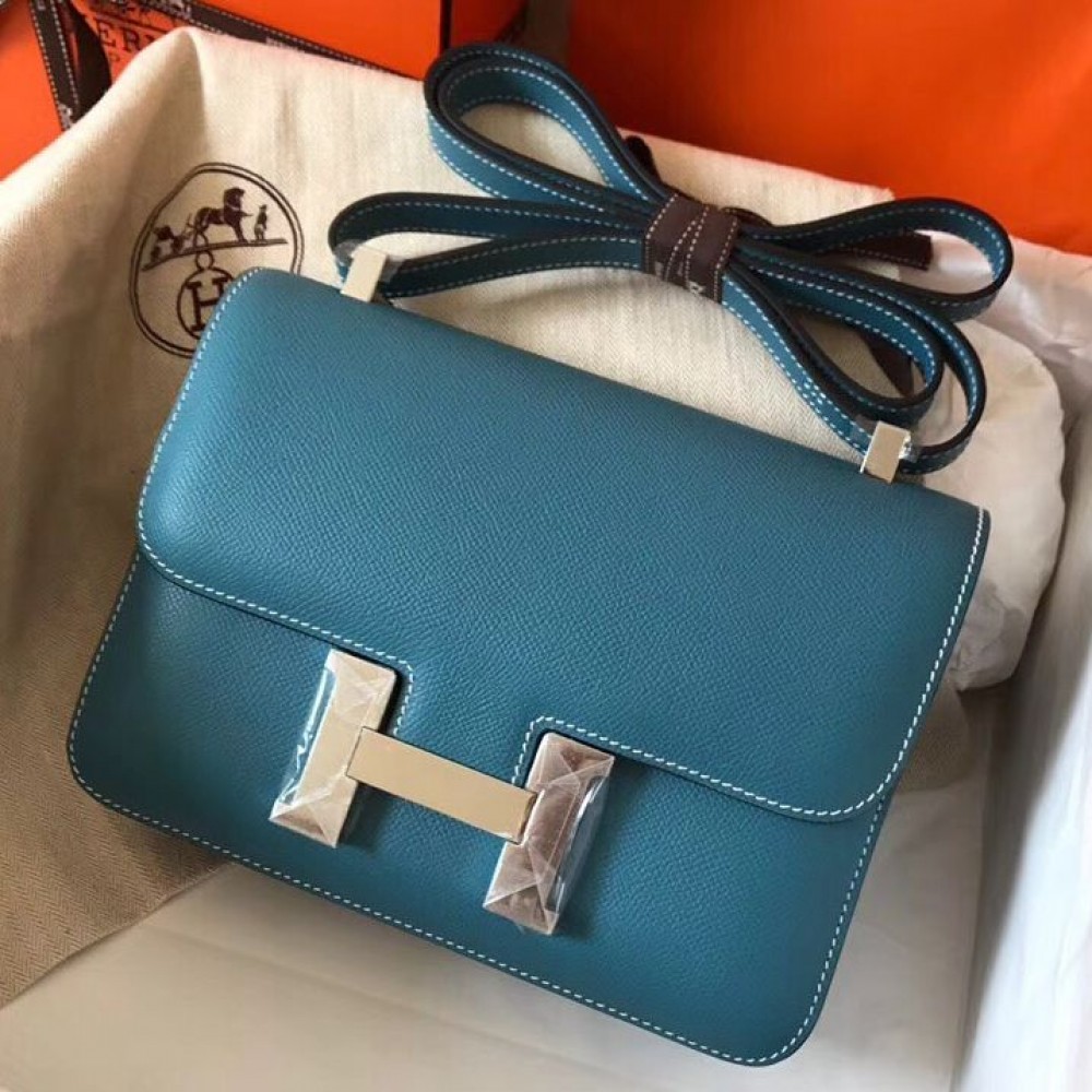 Hermes Constance 24 Handmade Bag In Blue Jean Epsom Leather