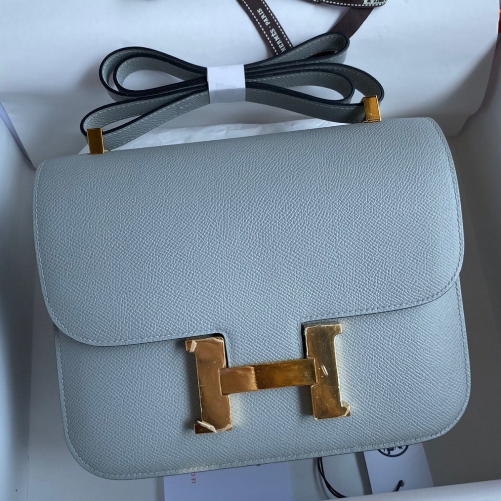 Hermes Constance 24 Handmade Bag In Blue Lin Epsom Calfskin