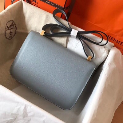 Hermes Constance 24 Handmade Bag In Blue Lin Epsom Leather