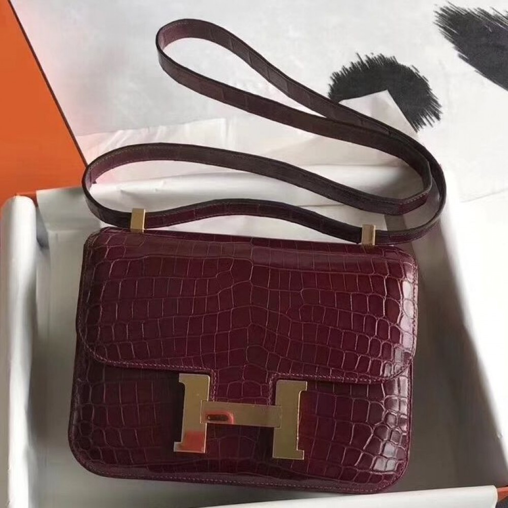 Hermes Constance 24 Handmade Bag In Bourgogne Niloticus Crocodile