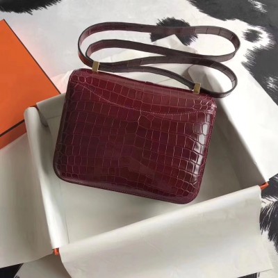 Hermes Constance 24 Handmade Bag In Bourgogne Niloticus Crocodile