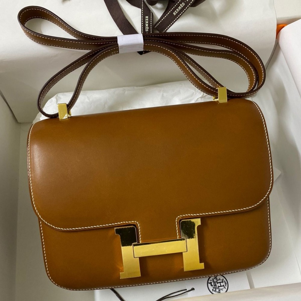 Hermes Constance 24 Handmade Bag In Gold Barenia Calfskin