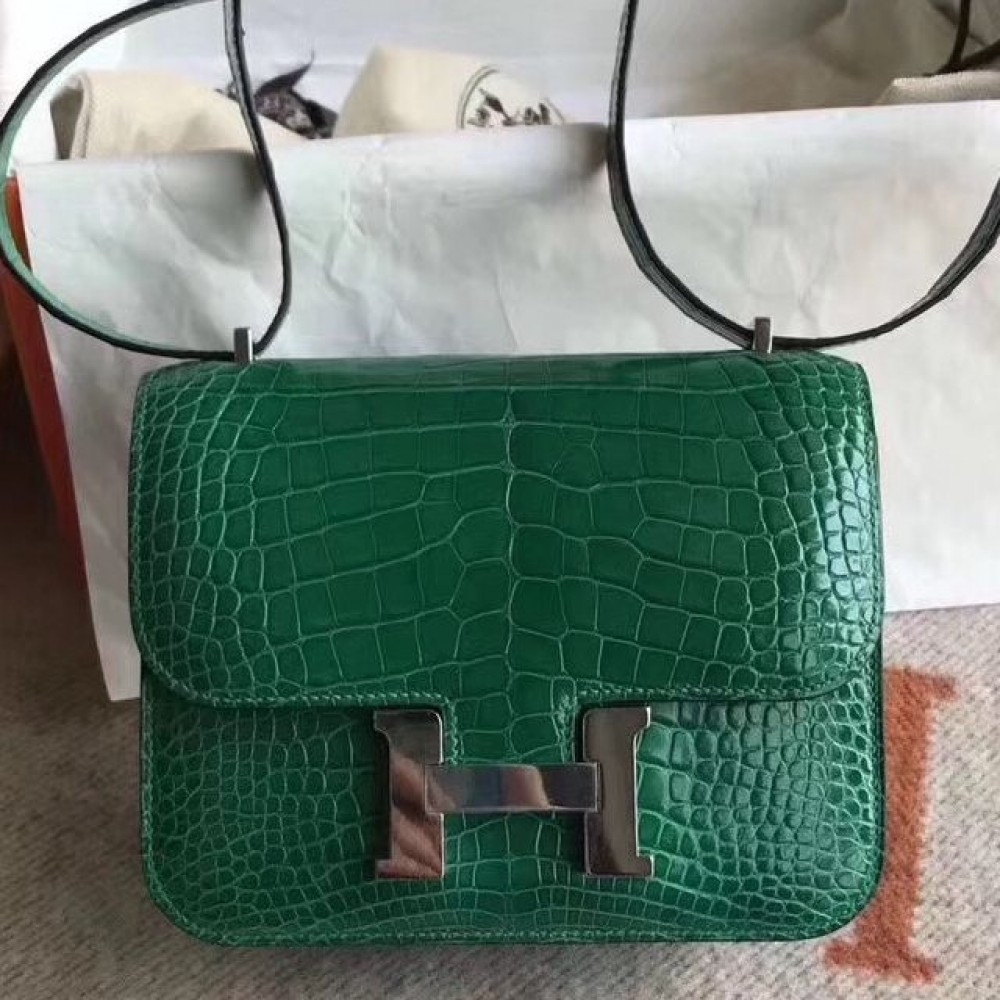 Hermes Constance 24 Handmade Bag In Green Niloticus Crocodile