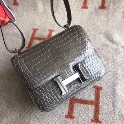 Hermes Constance 24 Handmade Bag In Grey Niloticus Crocodile