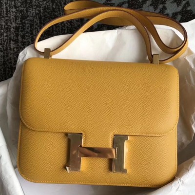 Hermes Constance 24 Handmade Bag In Jaune Epsom Leather HSBS60666