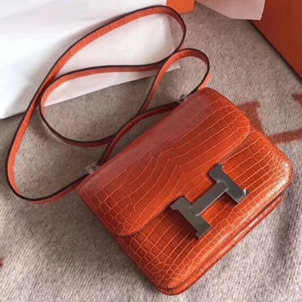 Hermes Constance 24 Handmade Bag In Orange Niloticus Crocodile