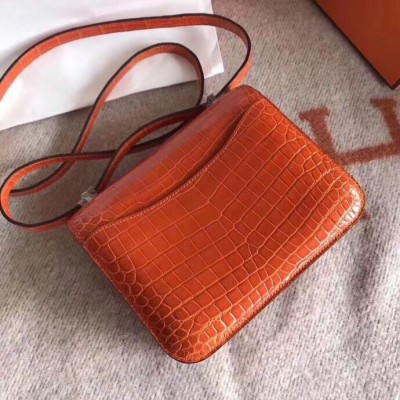 Hermes Constance 24 Handmade Bag In Orange Niloticus Crocodile