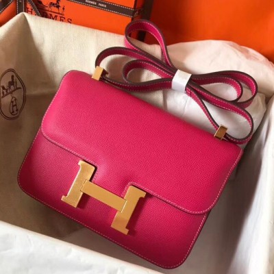 Hermes Constance 24 Handmade Bag In Rose Red Epsom Leather HSBS60687