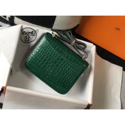 Hermes Constance 24cm Bag In Green Embossed Crocodile