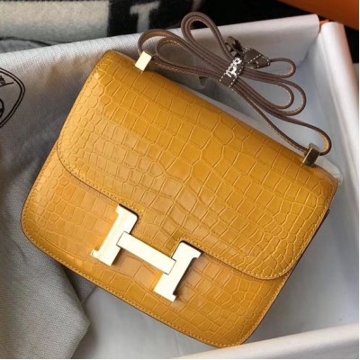 Hermes Constance 24cm Bag In Yellow Embossed Crocodile HSBS60554