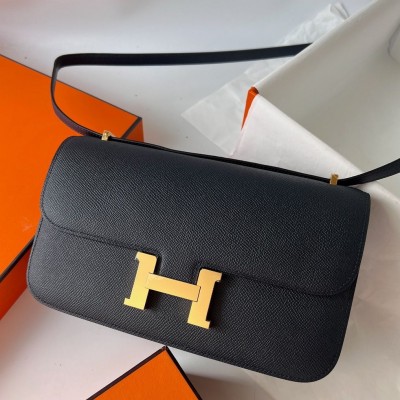 Hermes Constance Elan Handmade Bag In Black Epsom Calfskin HSBS60599