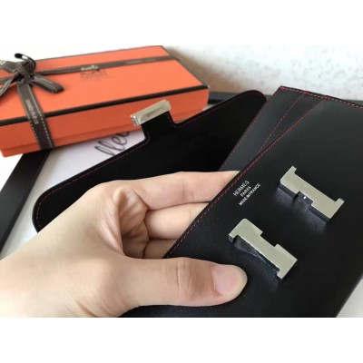 Hermes Constance Long Wallet In Black Swift Leather