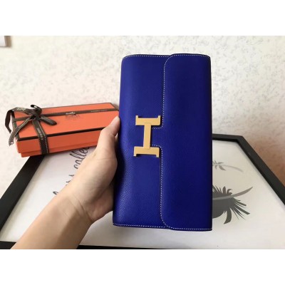 Hermes Constance Long Wallet In Blue Electric Epsom Leather