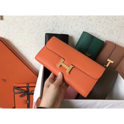 Hermes Constance Long Wallet In Orange Epsom Leather