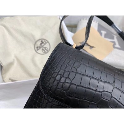 Hermes Constance 18 Handmade Bag In Black Alligator Crocodile Skin