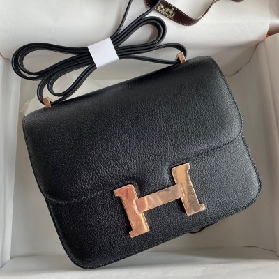 Hermes Constance 18 Handmade Bag In Black Chevre Mysore Leather HSBS60518