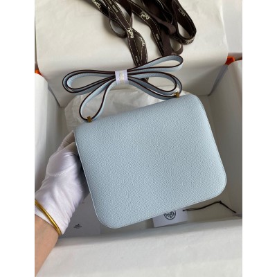 Hermes Constance 18 Handmade Bag In Blue Brume Epsom Calfskin