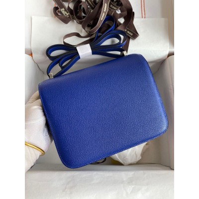 Hermes Constance 18 Handmade Bag In Blue Electric Chevre Mysore Leather