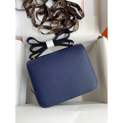 Hermes Constance 18 Handmade Bag In Blue Saphir Epsom Calfskin