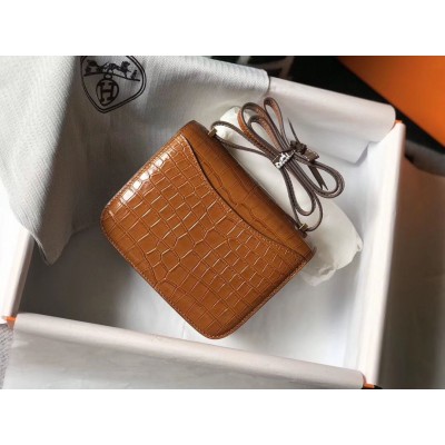 Hermes Constance 18 Handmade Bag In Brown Embossed Crocodile