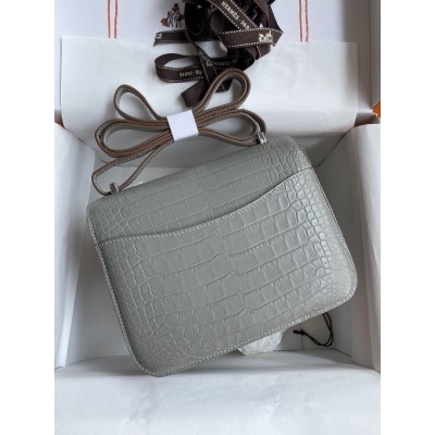 Hermes Constance 18 Handmade Bag In Grey Matte Alligator Leather