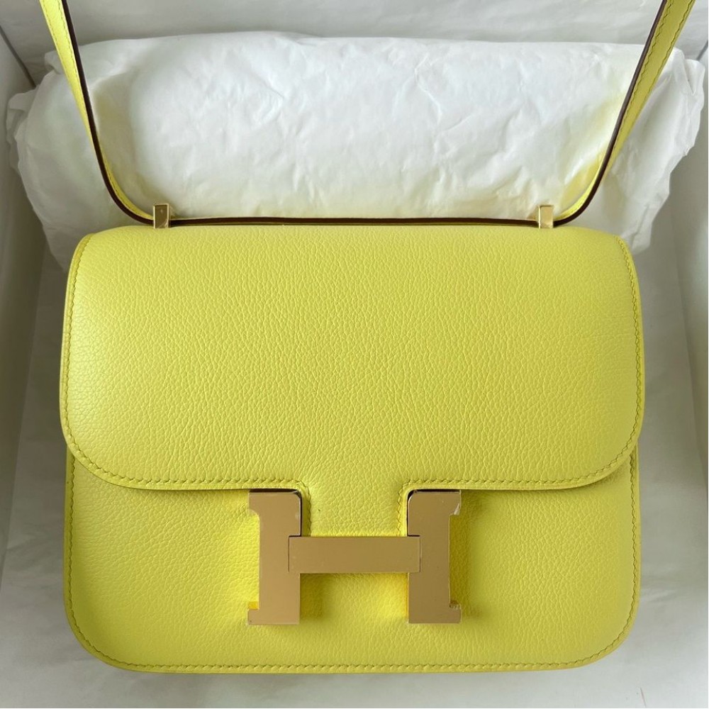 Hermes Constance 18 Handmade Bag In Lime Evercolor Calfskin