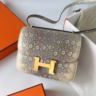 Hermes Constance 18 Handmade Bag In Natural Lizard Skin