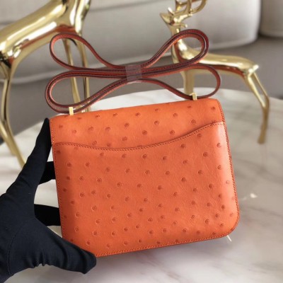 Hermes Constance 18 Handmade Bag In Orange Ostrich Leather