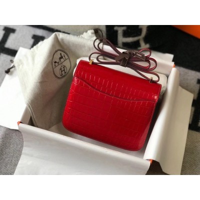 Hermes Constance 18 Handmade Bag In Red Embossed Crocodile