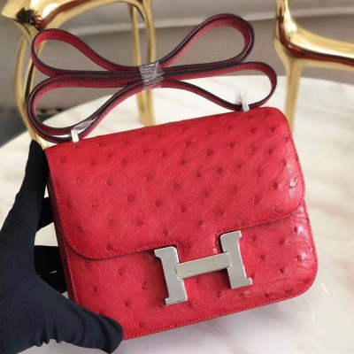 Hermes Constance 18 Handmade Bag In Red Ostrich Leather HSBS61886