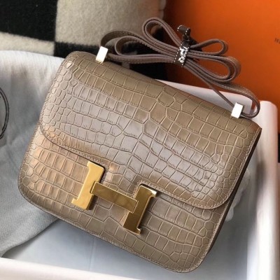 Hermes Constance 18 Handmade Bag In Taupe Embossed Crocodile HSBS60536