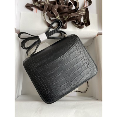 Hermes Constance 18 Handmade Bag in Black Matte Alligator Leather