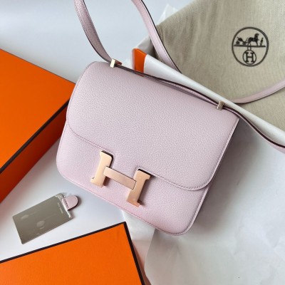 Hermes Constance 1-18 Mirror Bag In Mauve Pale Chevre Mysore Leather