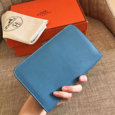 Hermes Dogon Duo Wallet In Blue Jean Leather