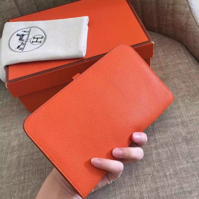 Hermes Dogon Duo Wallet In Orange Clemence Leather