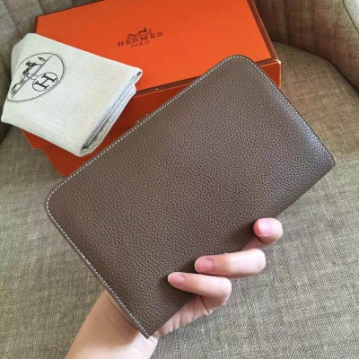 Hermes Dogon Duo Wallet In Taupe Clemence Leather