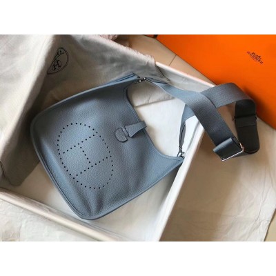 Hermes Evelyne III 29 PM Bag In Blue Lin Clemence Leather