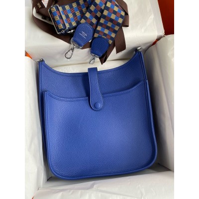 Hermes Evelyne III PM 29 Handmade Bag in Blue Electric Clemence Leather