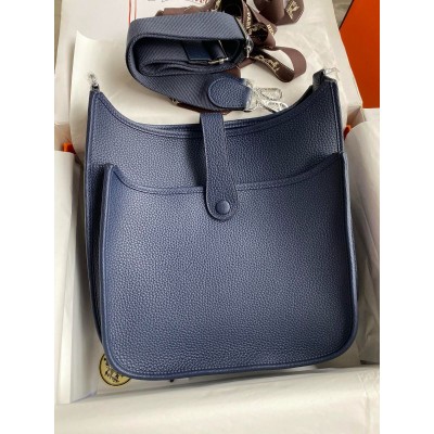 Hermes Evelyne III PM 29 Handmade Bag in Blue Saphir Clemence Leather