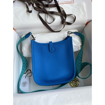 Hermes Evelyne Mini Handmade Bag in Blue Hydra Clemence Leather