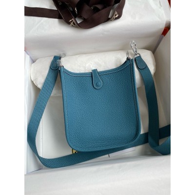 Hermes Evelyne Mini Handmade Bag in Blue Jean Clemence Leather